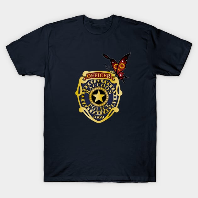 Raccoon City Police Officer Badge + Red Butterfly T-Shirt by LittleBearArt